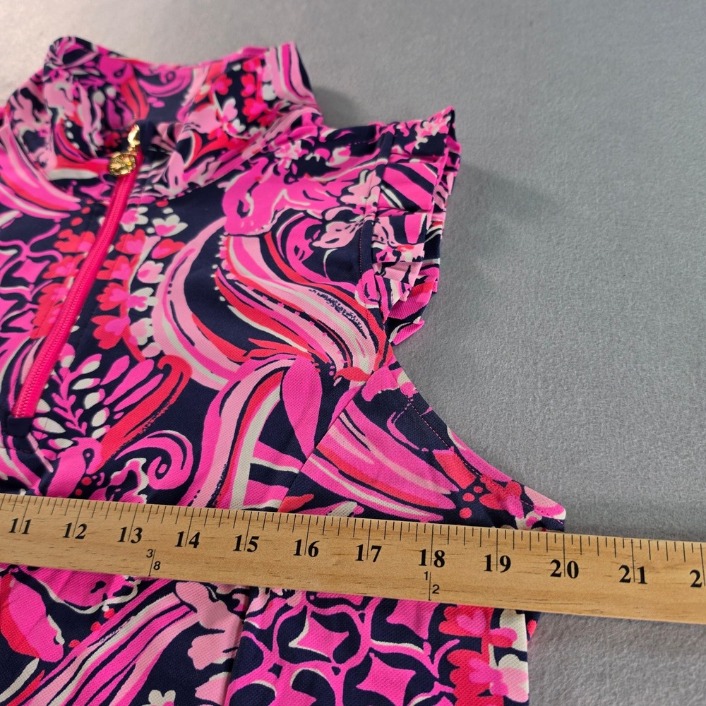 Lilly Pulitzer Luxletic Sleeveless Golf Polo Pink Navy Floral Ruffle XL - Picture 5 of 8